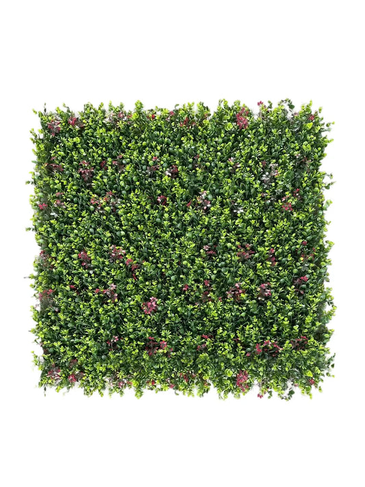 D'aromas Artificial Wall Grass With Pink Flowers Outdoor Vertical Garden wall Size: 100cm X 100cm