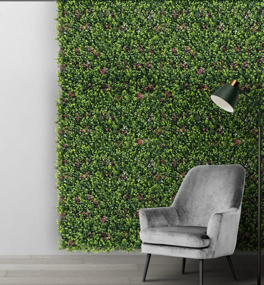 D'aromas Artificial Wall Grass With Pink Flowers Outdoor Vertical Garden wall Size: 100cm X 100cm