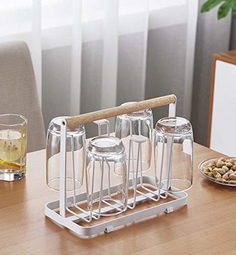 Premium Glass Holder with Wooden Handle | 6-Cup Mug & Glass Stand
