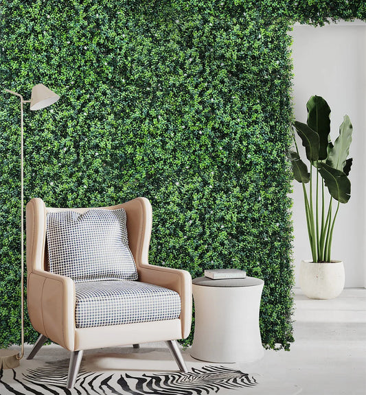 D'aromas Artificial Wall Green Grass With White Flowers.Size: 100cm X 100cm