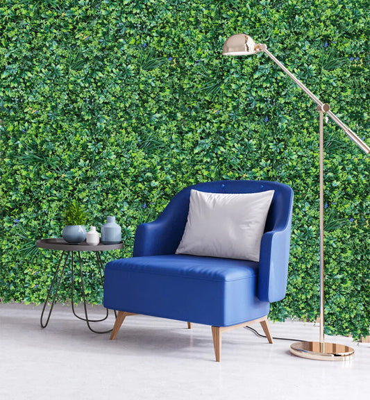 D'aromas Artificial Green wall Grass With Blue Flowers .Size: 100cm X 100cm