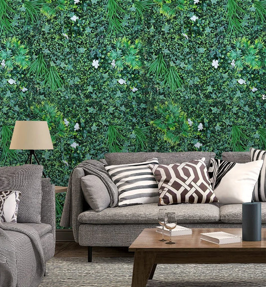 D'aromas Artificial Green Wall With White Flower Grass .Vertical Wall Garden For Outdoor.Size: 100cm X 100cm