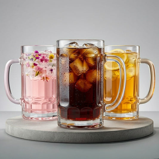 D'aromas Premium Clear Glass Beer Mug with Handle Set of 6 (380ml) | Heavy Base Thick Glass | Multipurpose Mug for Beer, Cold Coffee, Mojito & Juice | Durable Café Style Drinkware