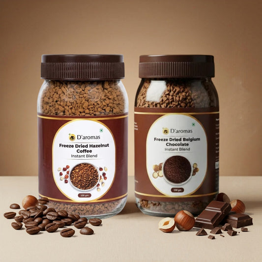 Freeze Dried Coffee Combo - 2 Flavors (Belgium & Hazelnut) – 100g Each | Premium Freeze Dried Coffee Bottles