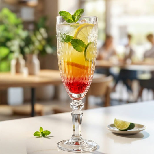 D'aromas Diamond Pattern Champagne Glass Set of 6 (165ml) | Elegant Crystal Effect Flute Glasses | Perfect for Sparkling Wine, Parties, Weddings & Gifting