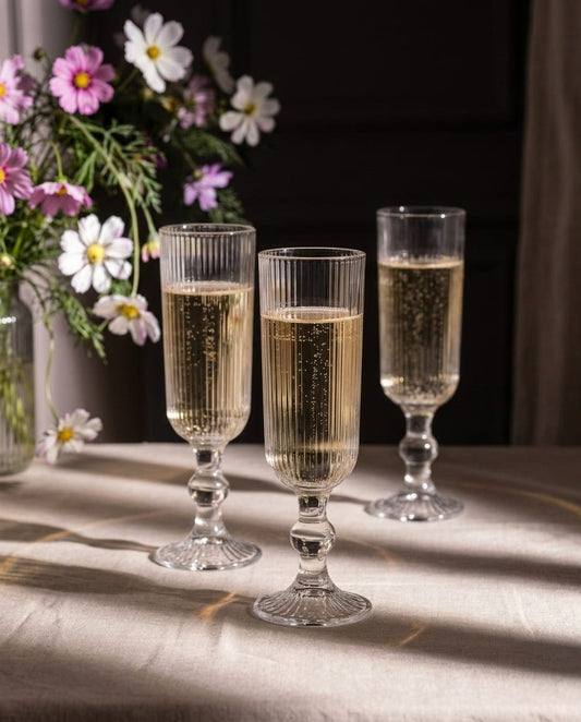 D’aromas Champagne Flute Glass Set of 6 (150ml) | Crystal Clear Elegant Long Stem Glasses for Champagne, Sparkling Wine & Cocktails | Ideal for Party, Wedding & Celebration