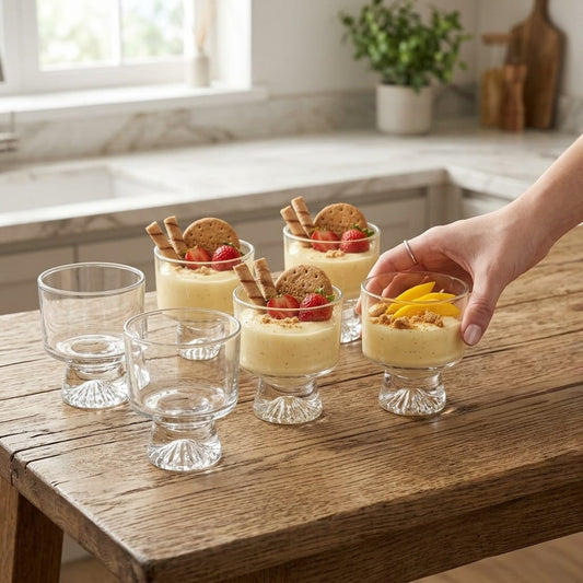 D’aromas Dessert Glass Bowl with Base Set of 6 (280ml) | Premium Clear Ice Cream, Pudding & Sundae Serving Glass | Footed Dessert Cup for Home, Café & Restaurant Use