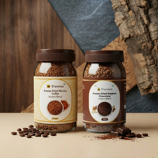 Freeze Dried Coffee Combo - 2 Flavors (Belgium & Mocha) – 100g Each | Premium Freeze Dried Coffee Bottles