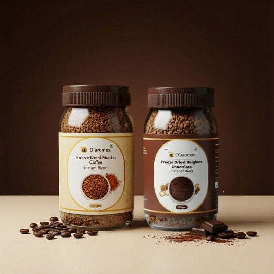 Freeze Dried Coffee Combo - 2 Flavors (Belgium & Mocha) – 100g Each | Premium Freeze Dried Coffee Bottles