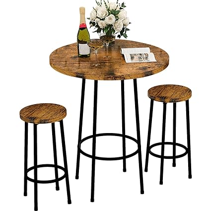 D'aromas Recaceik 3-Piece Pub Dining Set, Modern Round Bar Table