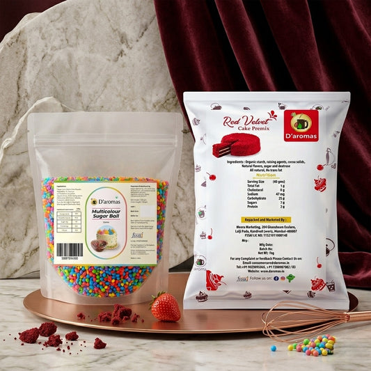 Baking Combo Pack - Red Velvet Cake Premix & Multi Sugar Balls | 500g Each | 1kg Value Pack for Bakery, Café & Home