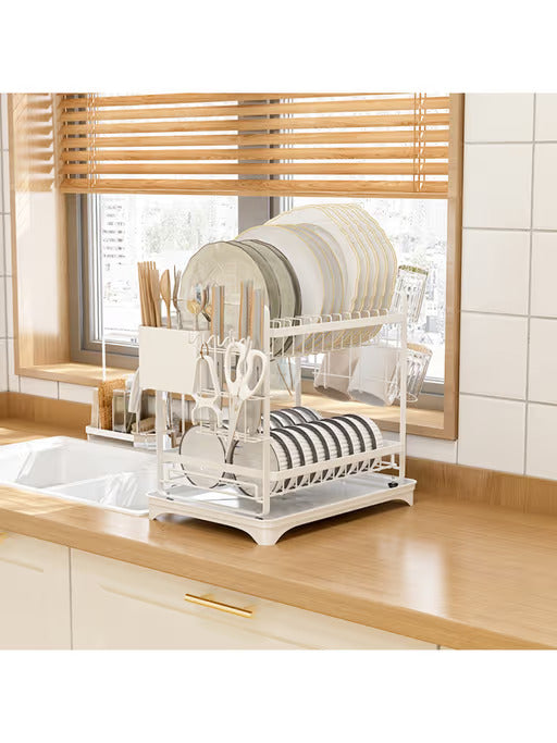 Premium Double Layer Dish Rack - White