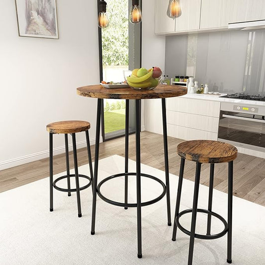 D'aromas Recaceik 3-Piece Pub Dining Set, Modern Round Bar Table and Stools