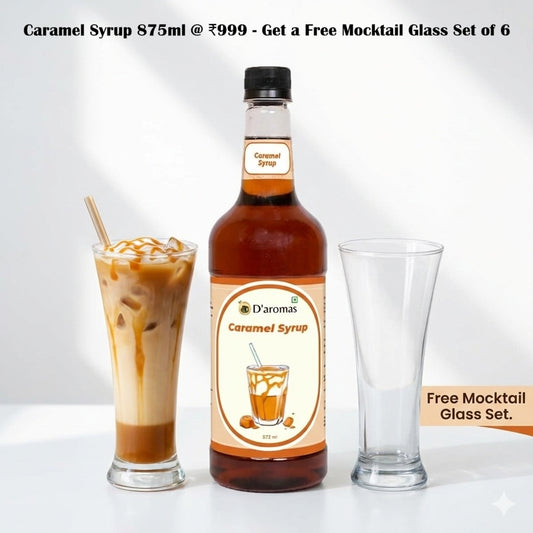 Caramel Syrup 875 ml – FREE Mocktail Glass Set of 6 (340 ml)