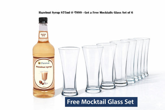 Hazelnut Syrup 875 ml – FREE Mocktail Glass Set of 6 (340 ml)