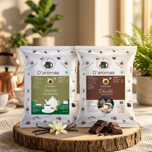 Flavored Tea Premix Combo Pack – Vanilla & Chocolate | 1kg Each | 2kg Value Pack for Café, Office & Home