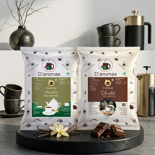 Flavored Tea Premix Combo Pack – Vanilla & Chocolate | 1kg Each | 2kg Value Pack for Café, Office & Home