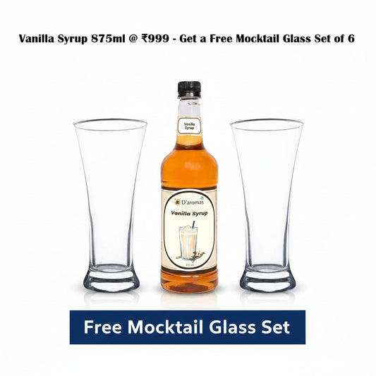 Vanilla Syrup 875 ml – FREE Mocktail Glass Set of 6 (340 ml)