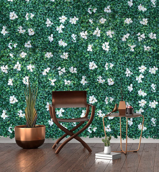 D'aromas Artificial Green Wall Grass With Pretty White Flowers.Size: 100cm X 100cm