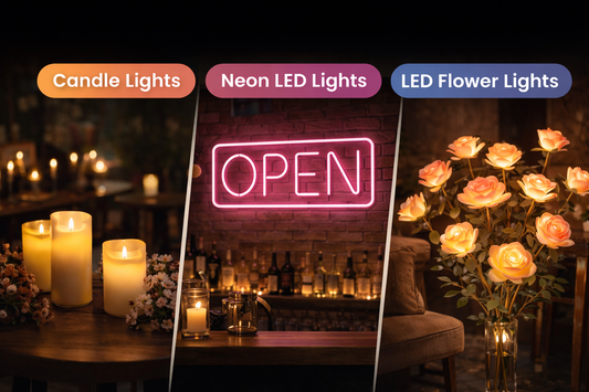 Create the Perfect Ambience: Café & Restaurant Lighting with Candle, Neon LED and LED Flower Lights