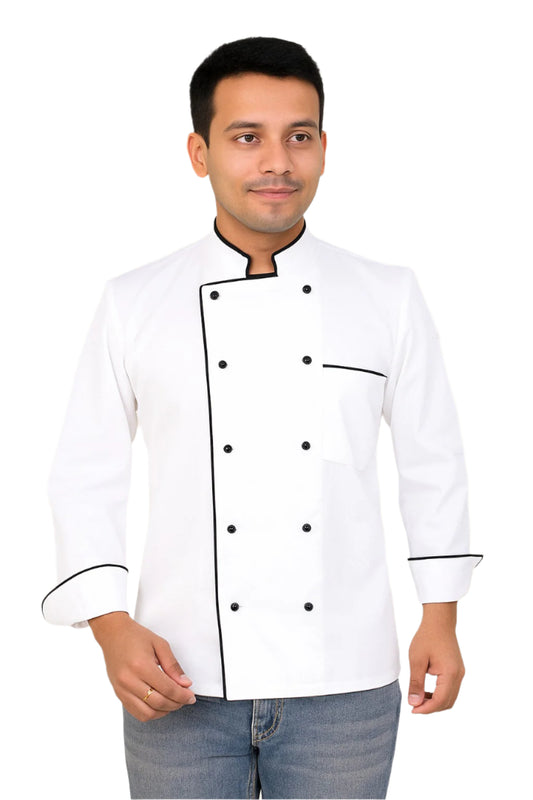 White Black Contrast Chef Coat