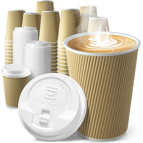 D'aromas Premium High Quality Paper Ripple Glass & Lid for Cafe & Restaurants