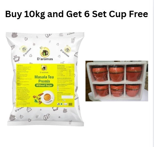 Sugar-Free Masala Tea Premix 10kg – Get Pack of 6 Free Ethnic Charm Ceramic Cups