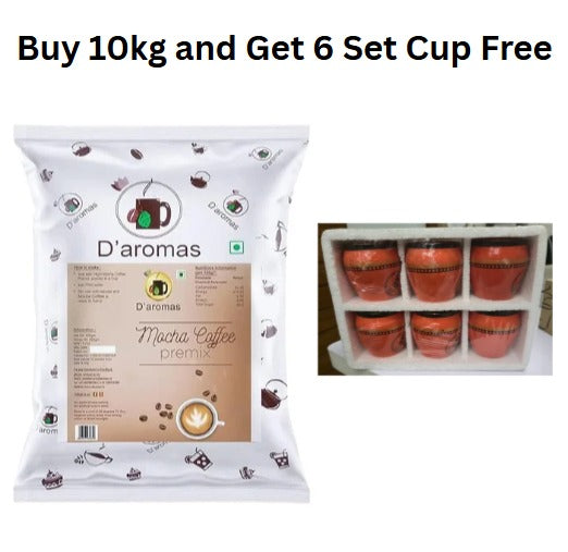 Mocha Coffee Powder Premix 10kg - Get Pack of 6 Free Ethnic Charm Ceramic Cups