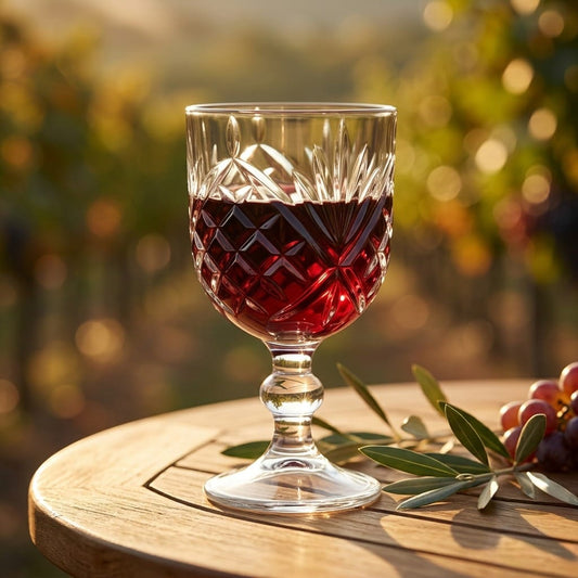 D'aromas Premium Goblet Wine Glass Set of 6 (320ml) | Vintage Textured Stem Glass for Red Wine, Mocktails & Cocktails | Crystal Clear Elegant Drinkware for Home, Parties & Gifting