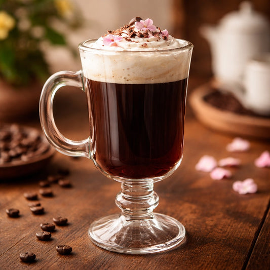 D’aromas Irish Coffee Glass Mug with Handle Set of 2 (350ml) | 350ml Clear Footed Glass Cup | Premium Latte, Cappuccino & Hot Coffee Mug | Heat Resistant Café Style Drinkware | Elegant & Durable (Pack of 2)