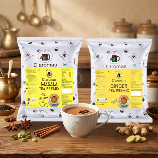 Tea Premix Combo Pack – 2 Flavors (Masala & Ginger) | 1kg Each | 2kg Value Pack for Café & Home