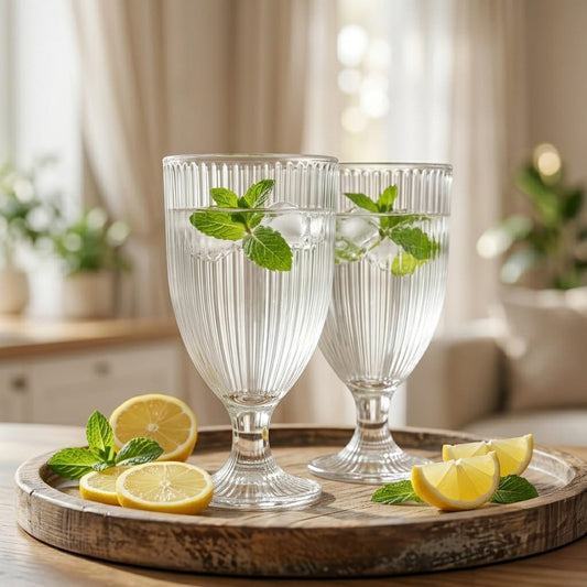 D'aromas Ribbed Design Mocktail Glass Set of 6 (180ml) | Clear Drinking Glasses for Juice, Cocktail & Soft Drinks | Premium Durable Glassware for Home, Café & Restaurant