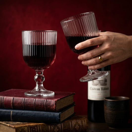 D’aromas Ribbed Wine Glass Goblet Set of 6 (370ml) | Premium Textured Stem Glass for Red Wine, Mocktails & Cocktails | Crystal Clear Elegant Drinkware for Home, Parties & Gifting