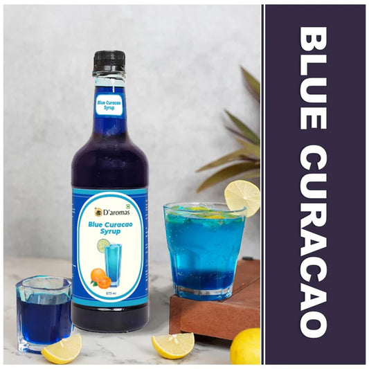Blue Curacao Fruit Syrup 875 ml – FREE Mocktail Glass Set of 6 (340 ml)