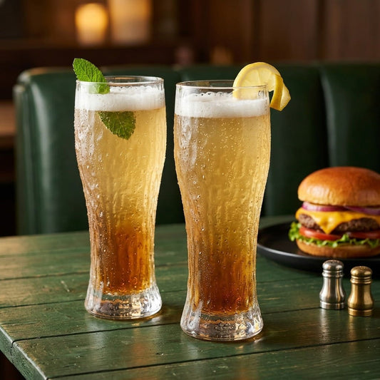 D'aromas Textured Tall Tumbler Beer Glass Set of 6 (350ml) | Premium Embossed Design Glass for Beer, Juice & Mocktails | Crystal Clear Durable Drinkware for Home, Café & Restaurant