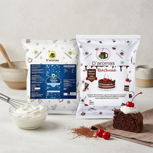 Baking Combo Pack – Chocolate Cake Premix & Plain Whipping Cream | 1kg Each | 2kg Value Pack for Bakery, Café & Home