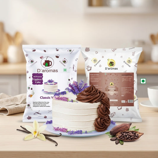 Baking Combo Pack – Vanilla Cake Premix & Chocolate Whipping Cream | 1kg Each | 2kg Value Pack for Bakery, Café & Home