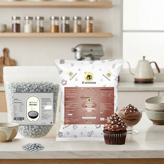 Baking Combo Pack –  Chocolate Whipping Cream & Silver Star Sprinkles | 1kg Each | 2kg Value Pack for Bakery, Café & Home