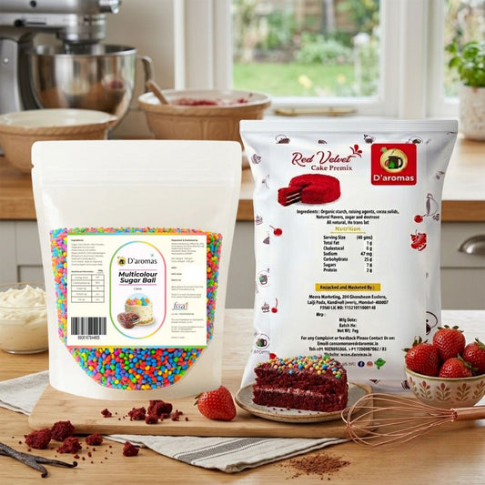 Baking Combo Pack - Red Velvet Cake Premix & Multi Sugar Balls | 500g Each | 1kg Value Pack for Bakery, Café & Home