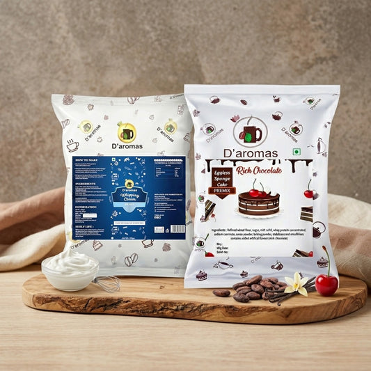 Baking Combo Pack – Chocolate Cake Premix & Plain Whipping Cream | 1kg Each | 2kg Value Pack for Bakery, Café & Home