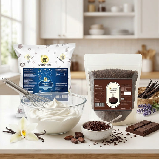 Baking Combo Pack –  Plain Whipping Cream & Chocolate Sprinkles | 1kg Each | 2kg Value Pack for Bakery, Café & Home