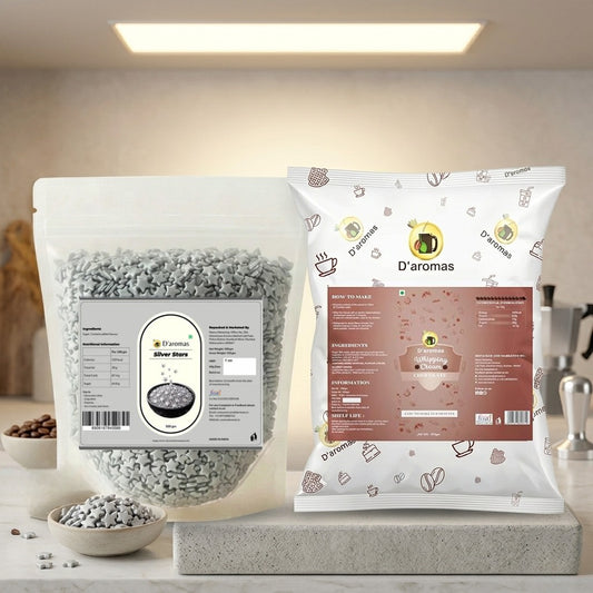 Baking Combo Pack –  Chocolate Whipping Cream & Silver Star Sprinkles | 1kg Each | 2kg Value Pack for Bakery, Café & Home