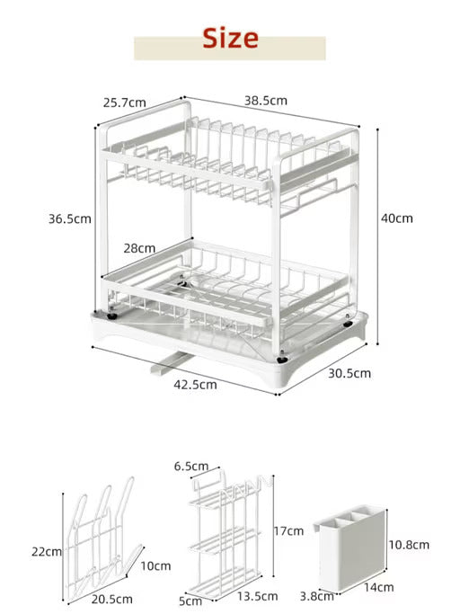 Premium Double Layer Dish Rack - Black