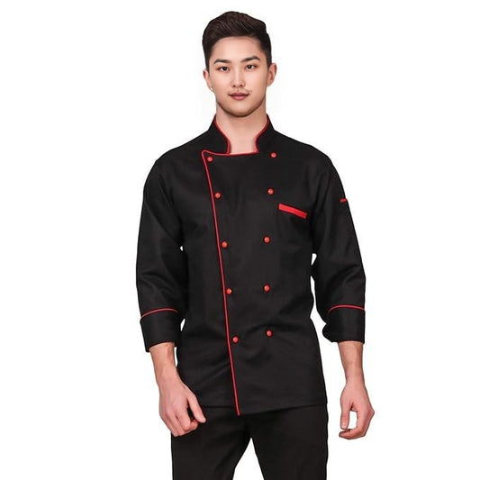 Black Red Trim Chef Coat