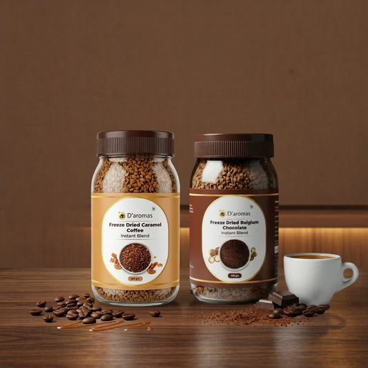 Freeze Dried Coffee Combo - 2 Flavors (Belgium & Caramel) – 100g Each | Premium Freeze Dried Coffee Bottles