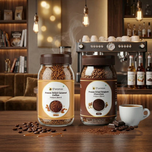 Freeze Dried Coffee Combo - 2 Flavors (Belgium & Caramel) – 100g Each | Premium Freeze Dried Coffee Bottles
