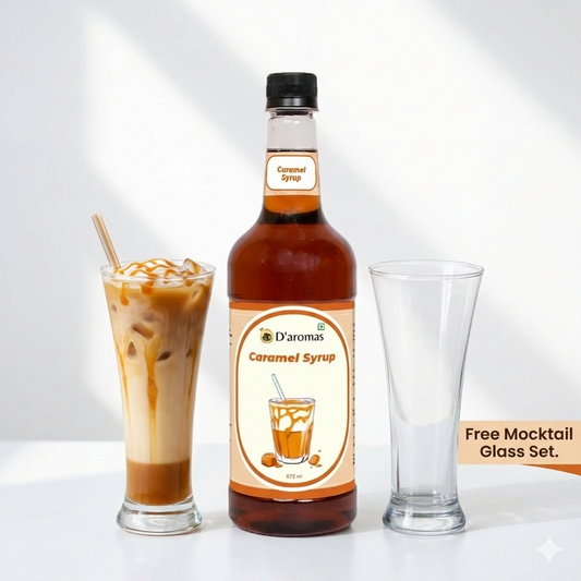 Caramel Syrup 875 ml – FREE Mocktail Glass Set of 6 (340 ml)