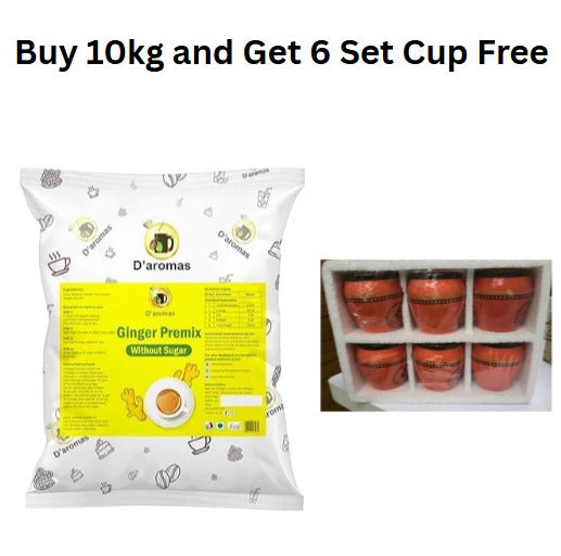 Sugar Free Ginger Tea Premix 10kg – Get Pack of 6 Free Ethnic Charm Ceramic Cups