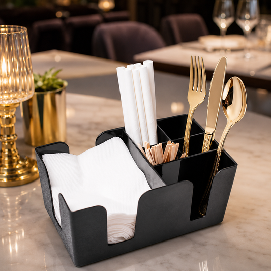Tissue Box & Storage Holder for Napkins, Straws, and Condiments
