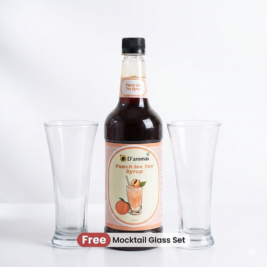 Peach Ice Tea Fruit Syrup 875 ml – FREE Mocktail Glass Set of 6 (340 ml)
